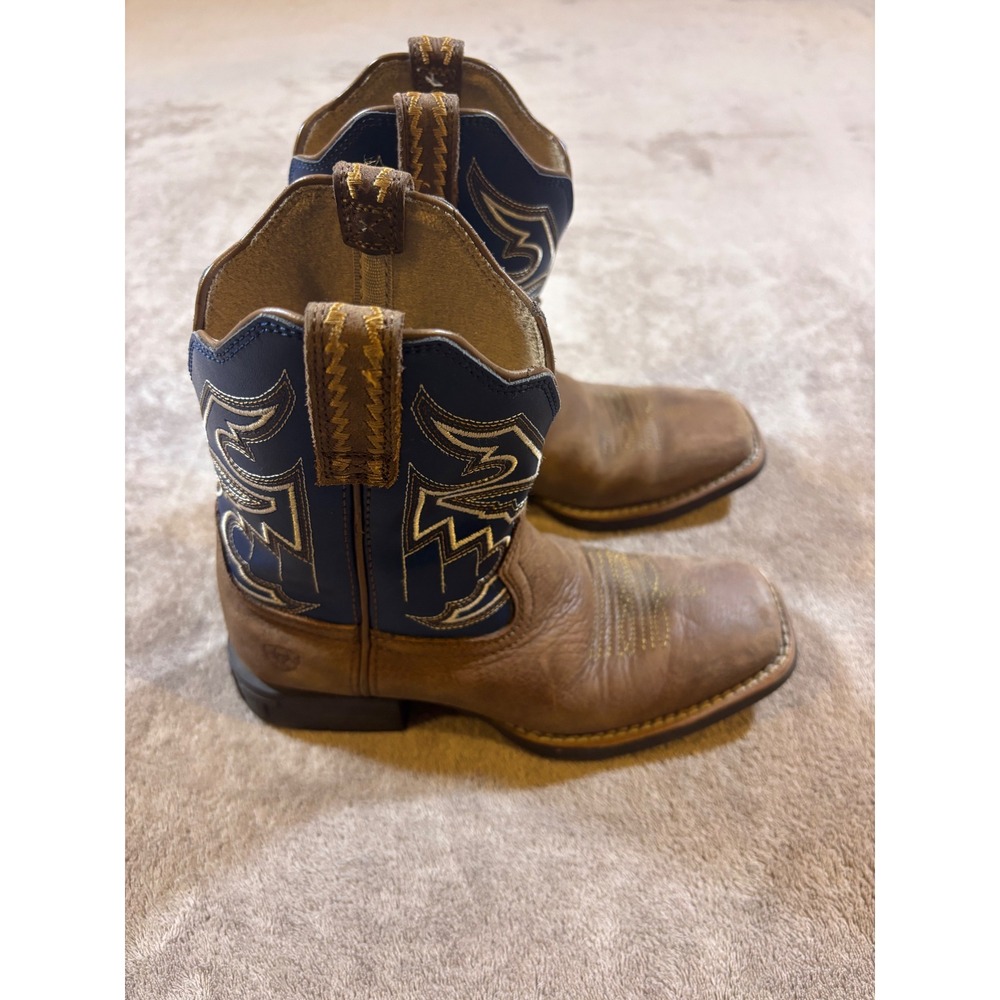 Ariat Sorting Pen Kids Brown Blue Leather Square Toe Western Cowboy Boots Size 1